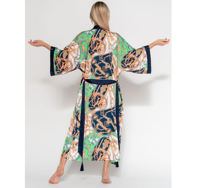 PAREO&JULIET kimono dŁugie zielono-biaŁo-granatowe