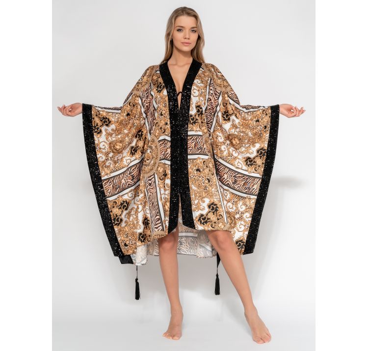 PAREO&JULIET kimono krÓtkie biaŁo-zŁoto- czarne