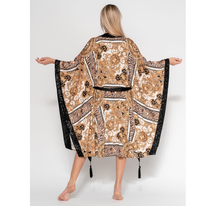 PAREO&JULIET kimono krÓtkie biaŁo-zŁoto- czarne