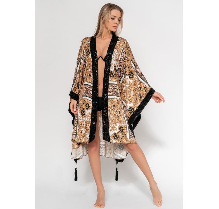 PAREO&JULIET kimono krÓtkie biaŁo-zŁoto- czarne