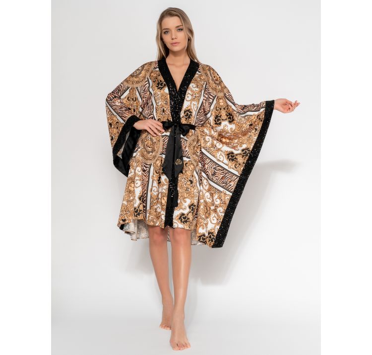 PAREO&JULIET kimono krÓtkie biaŁo-zŁoto- czarne