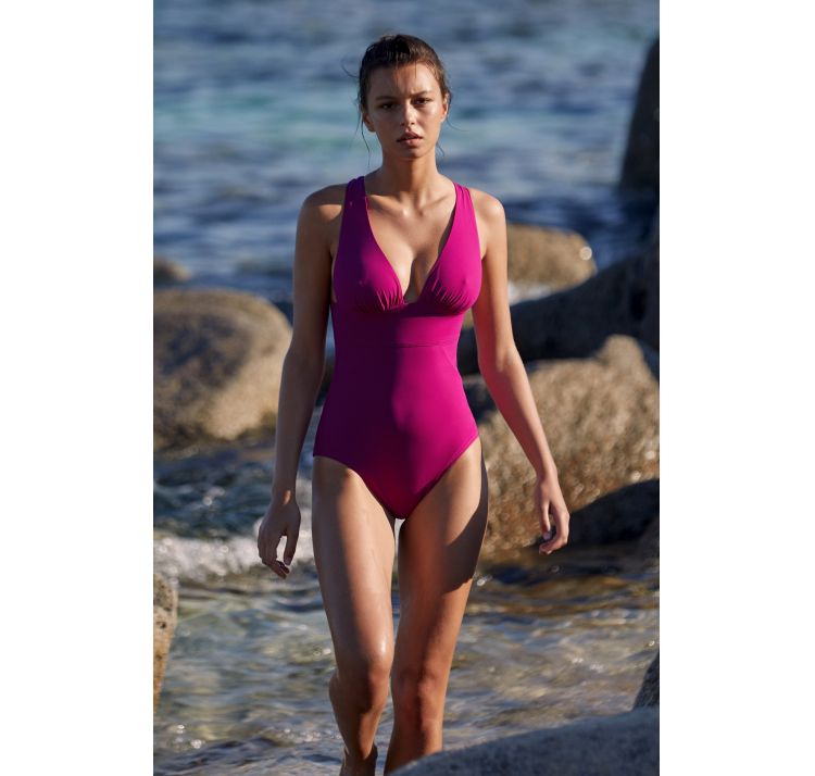 PAIN de SUCRE Women Capri Raspberry Cross-Back One-Piece Swimsuit
