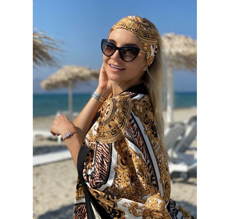 PAREO&JULIET kimono krÓtkie biaŁo-zŁoto- czarne