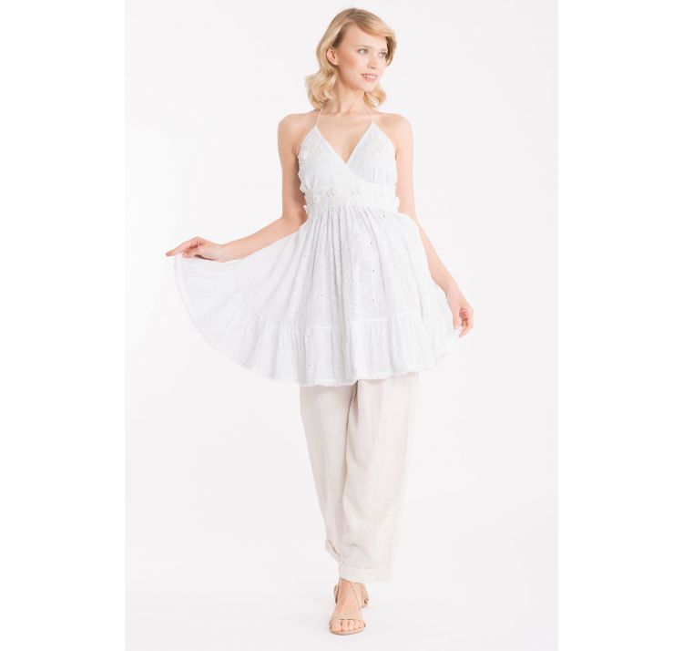 ICONIQUE martina letnia mini sukienka wiĄzana na szyi i na plecach baweŁniana biaŁa