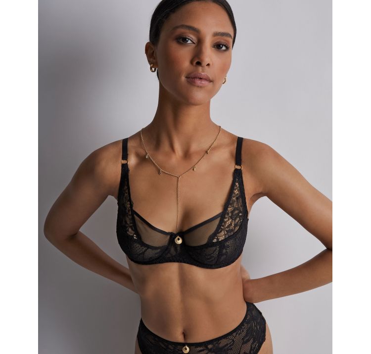 AUBADE PARIS gold pleasure koronkowy biustonosz full cup z ŁaŃcuszkiem