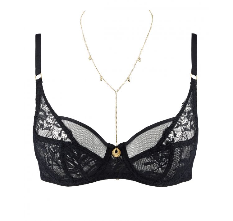 AUBADE PARIS gold pleasure koronkowy biustonosz full cup z ŁaŃcuszkiem