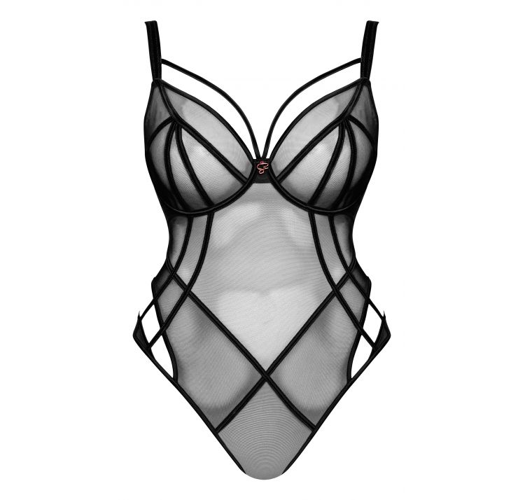 SCANTILLY senses plunge bodysuit tiulowe body z biustonoszem na fiszbinach