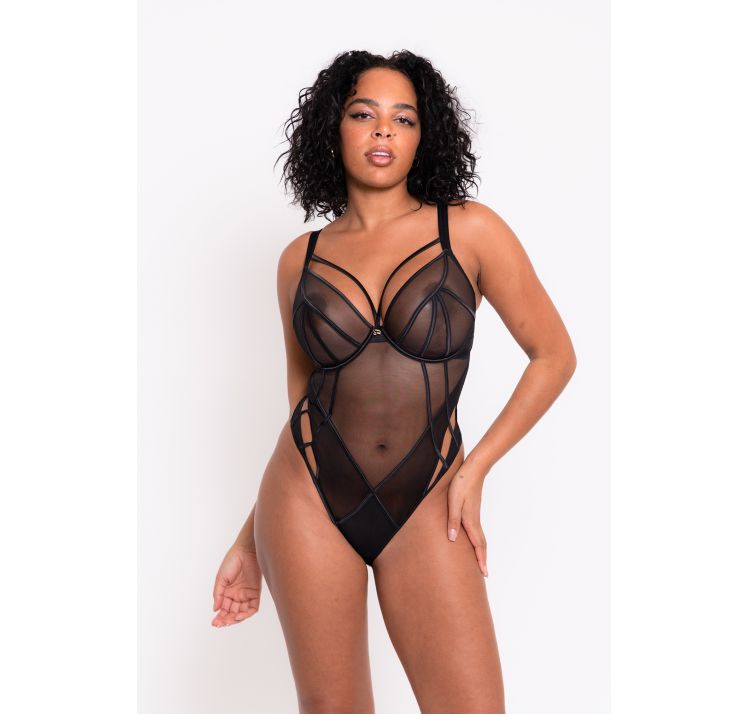 SCANTILLY senses plunge bodysuit tiulowe body z biustonoszem na fiszbinach