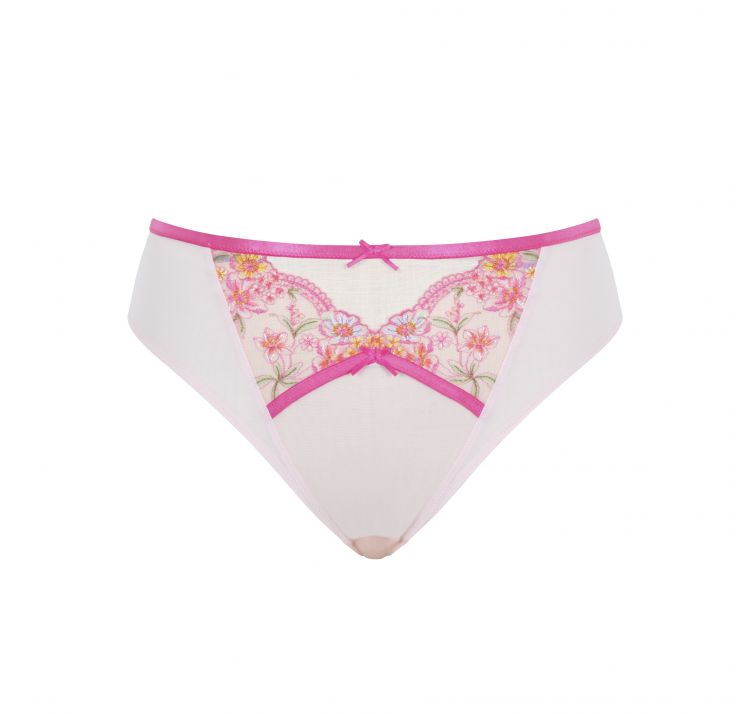 SCULPTRESSE eden tiulowe wysokie majtki z kwiatowym haftem