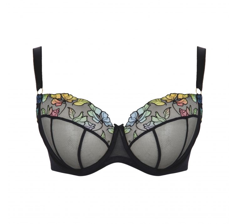 SCULPTRESSE eden tiulowy biustonosz plunge z kwiatowym haftem