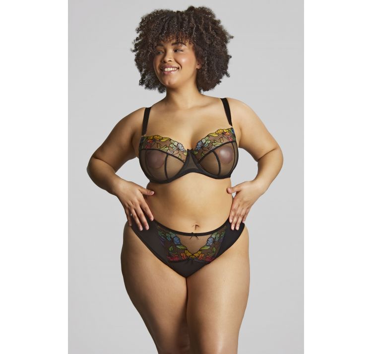 SCULPTRESSE eden tiulowe wysokie majtki z kwiatowym haftem