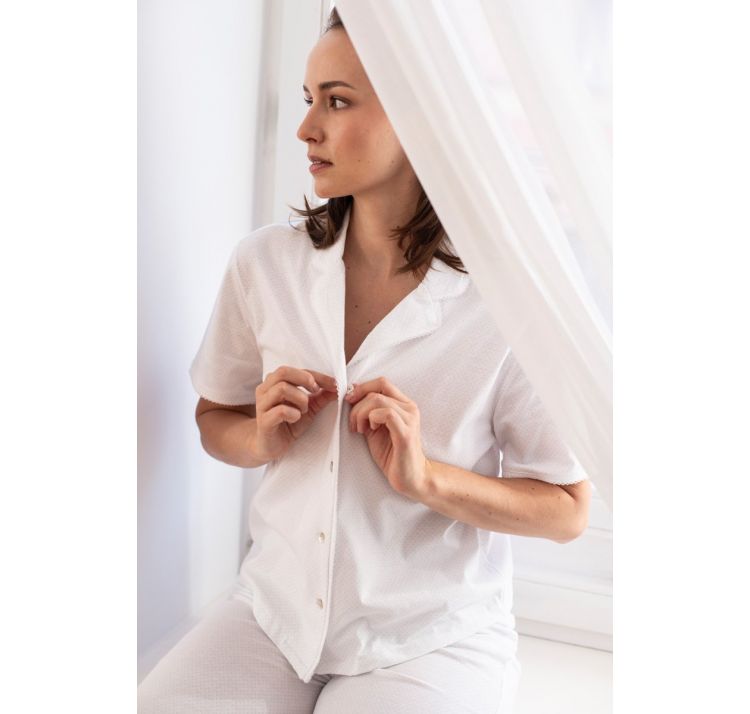 CARAMELLA piŻamka dŁuga biaŁa w bŁĘkitne groszki 100%