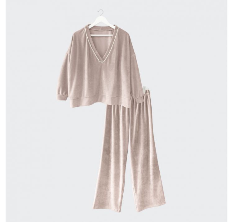 CARAMELLA welurowy zestaw z pereŁkami przy dekolcie 80% baweŁna