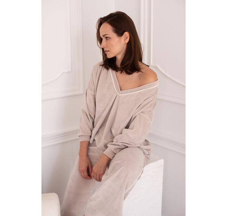 CARAMELLA welurowy zestaw z pereŁkami przy dekolcie 80% baweŁna