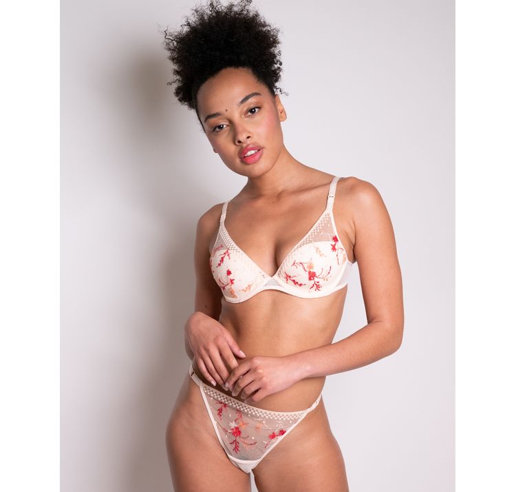 PASSIONATA suzy koronkowe stringi z kwiatowym haftem