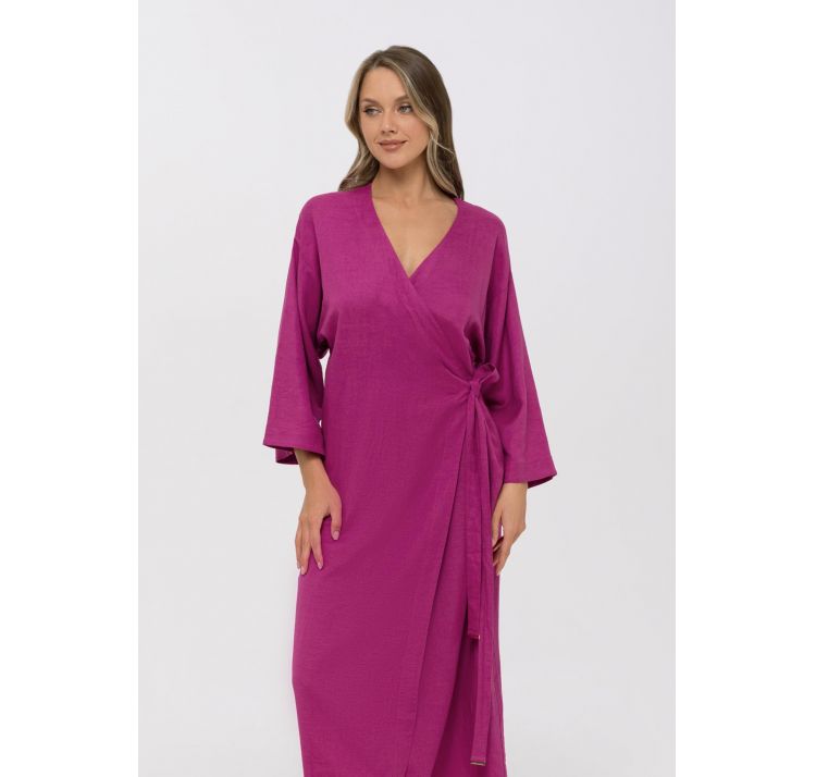 MARC&ANDRE shiny linen letnia sukienka kopertowa 55% len 45% wiskoza