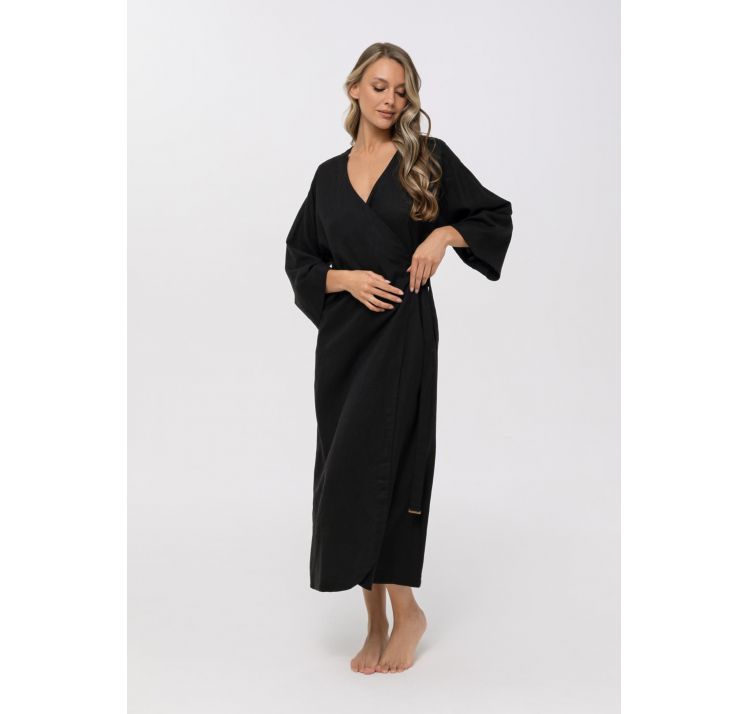 MARC&ANDRE shiny linen letnia sukienka kopertowa 55% len 45% wiskoza