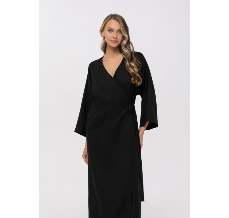 MARC&ANDRE shiny linen letnia sukienka kopertowa 55% len 45% wiskoza