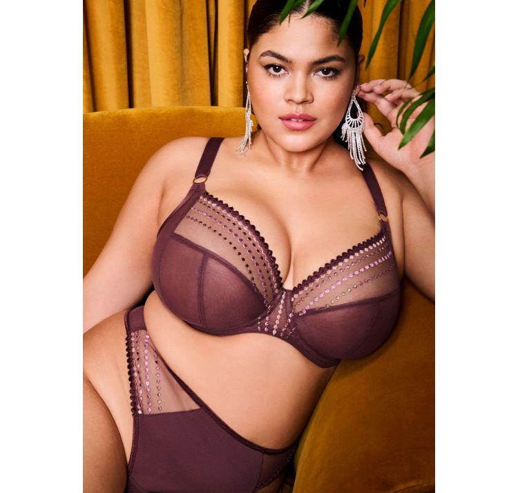 ELOMI matilda tiulowy biustonosz plunge z brokatowym haftem